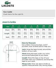 lacoste polo size chart